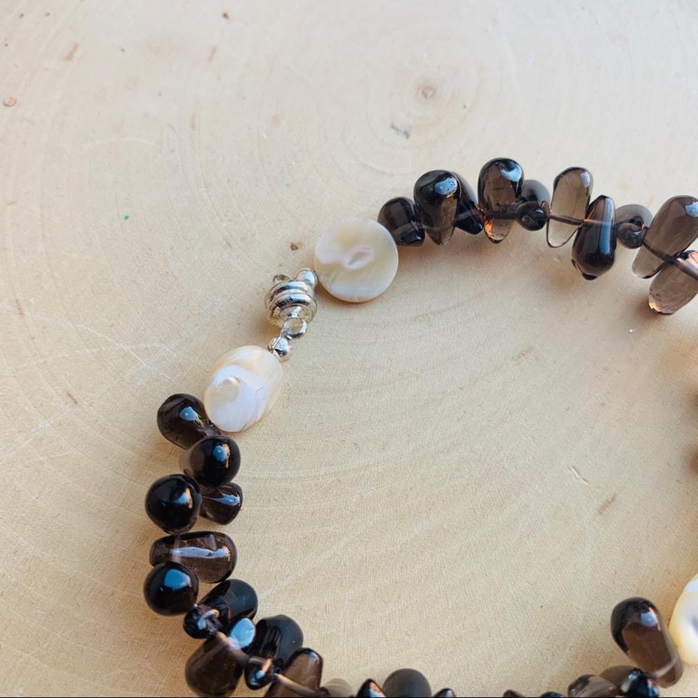 Quartz Gemstone Crystal Pearl Brown Bracelet - Picture 4 of 6